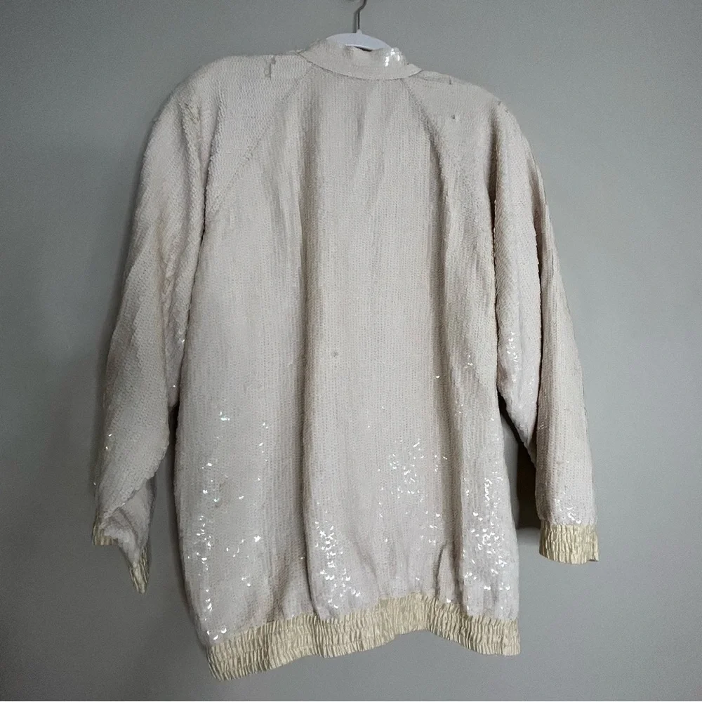 VINTAGE MONDI 1980s white sequin bomber jacket and pencil skirt silk large